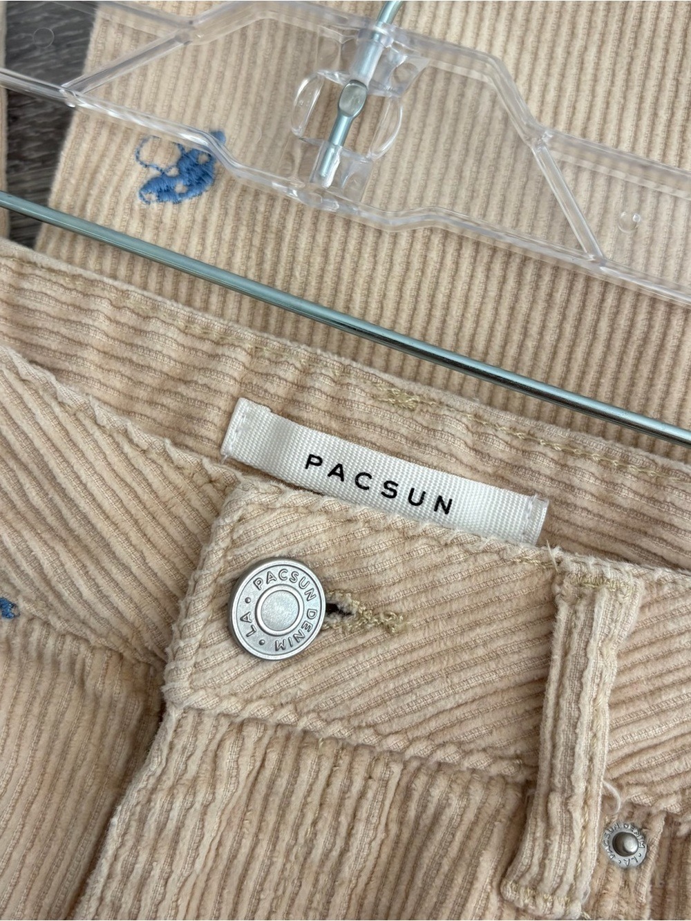 PacSun 90’s Boyfriend Straight-Leg Corduroy Pants with Blue Embroidery Mushrooms - Picture 4 of 6